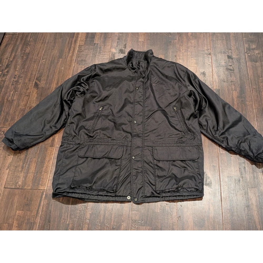 Vintage 90s Nike Anorak Jacket Mens XL Black Quilted Lined Parka Coat Full Zip